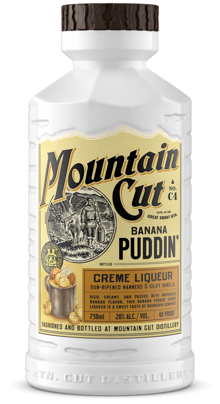 Image of a bottle of Mountain Cut Distillery Banana Puddin' Creme Liqueur