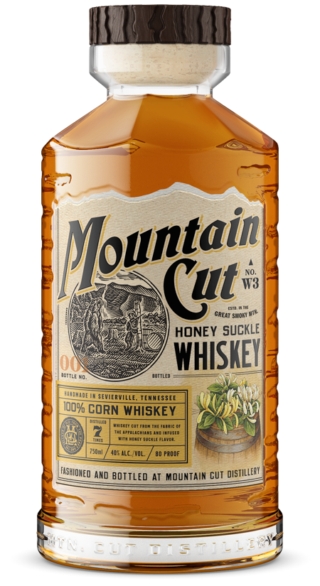 Image of a bottle of Mountain Cut Distillery Honey Suckle Whiskey
